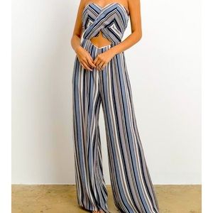 Multi Blue Striped Strapless Jumper